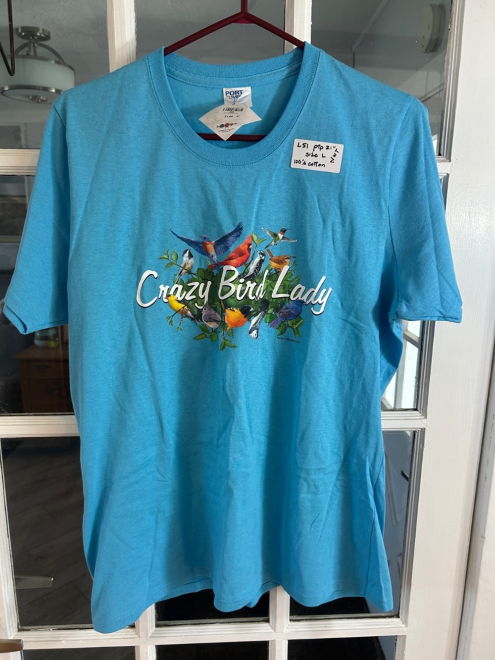 L50.    Crazy Bird Lady Graphic Tee - Bright Turquoise
